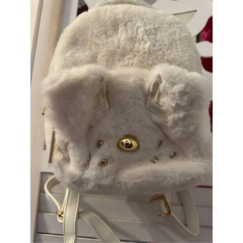 Betsey Johnson Puppy Dog frenchie french bulldog  Backpack white fur mini bag